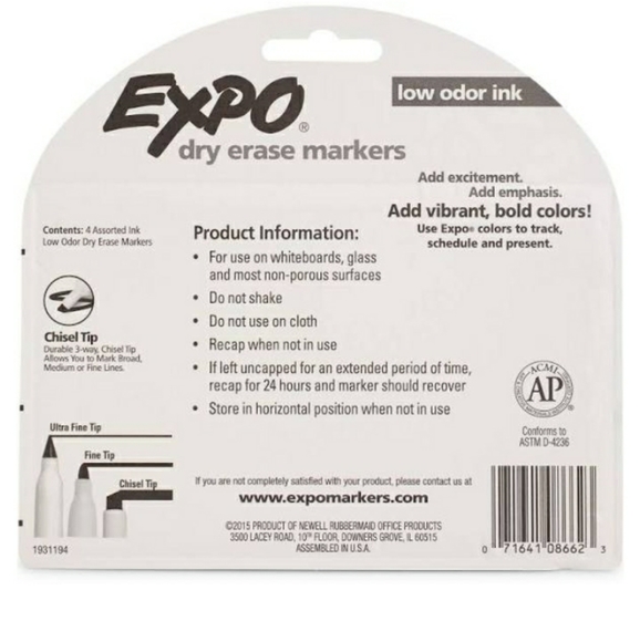Expo Dry Erase Markers - 4 pack chisel tip - Picture 4 of 4